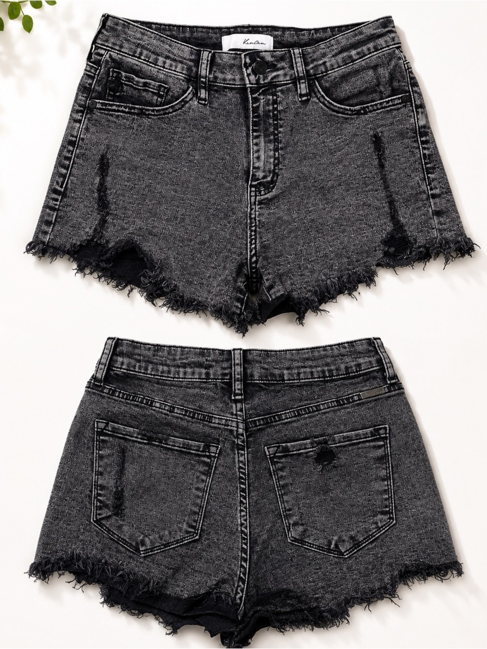 KanCan Washed Black Distressed Denim Shorts